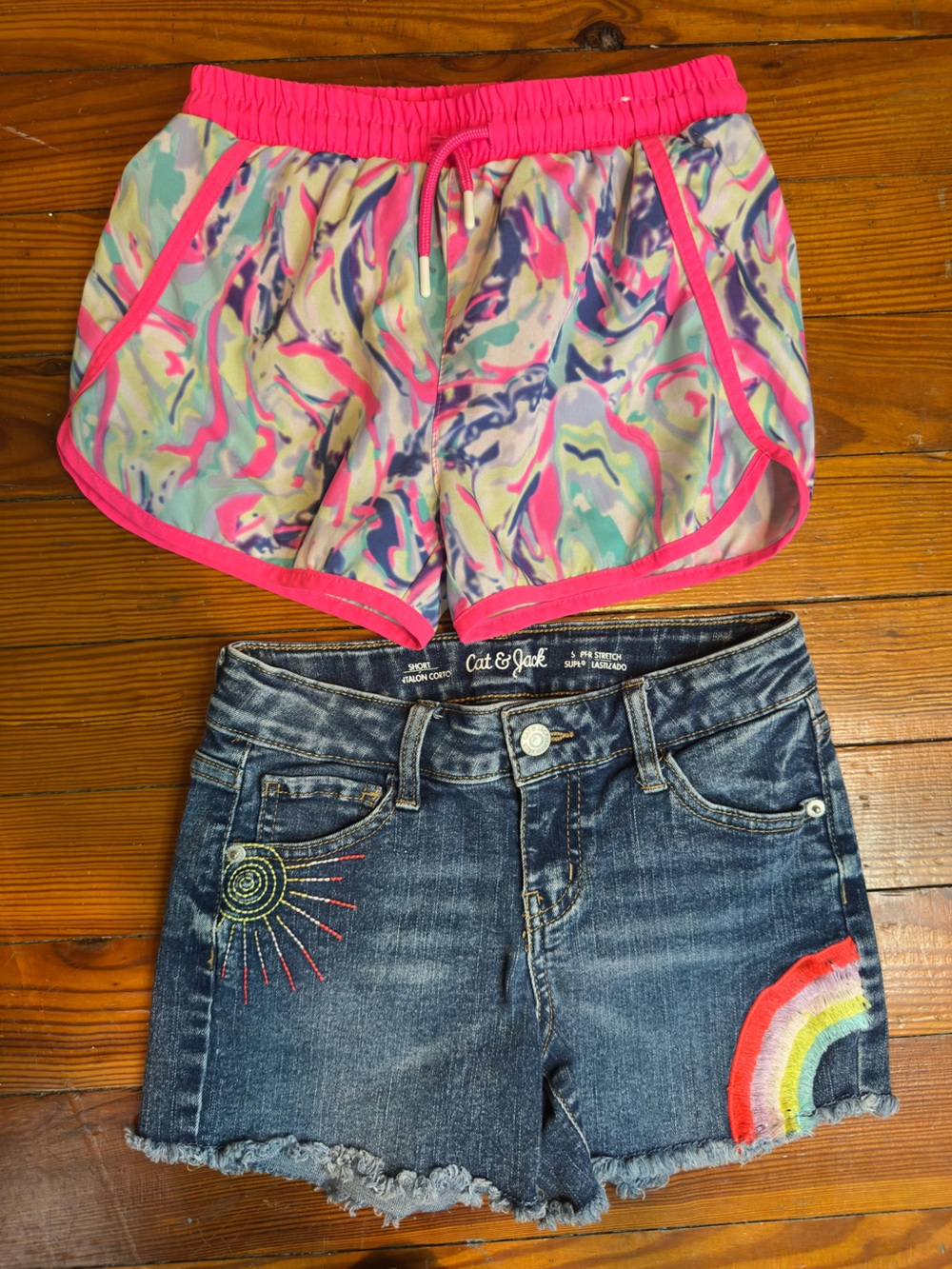 Cat & Jack Denim Rainbow & Champion Athletic Shorts 2 Pack Lot